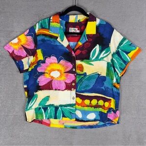 Vintage Jams World Floral Rayon Hawaiian Shirt Women's Large Beach Summer Flower